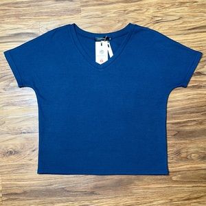 Merokeety Fashion Short Sleeve Navy Blue Blouse Medium - NWT